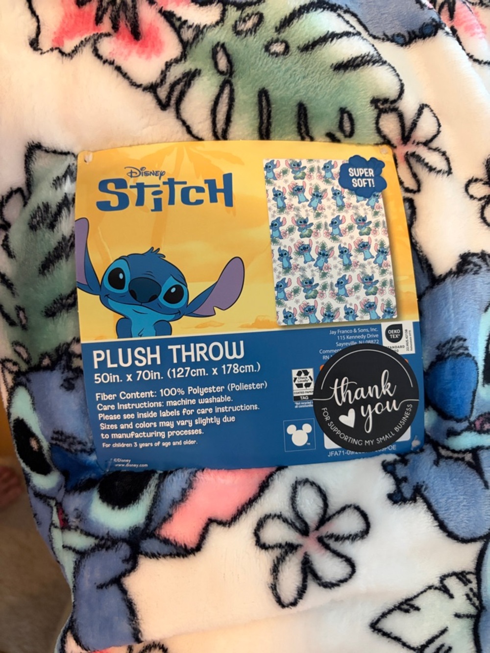 Disney Stitch Plush Throw in Blue, Pink, White